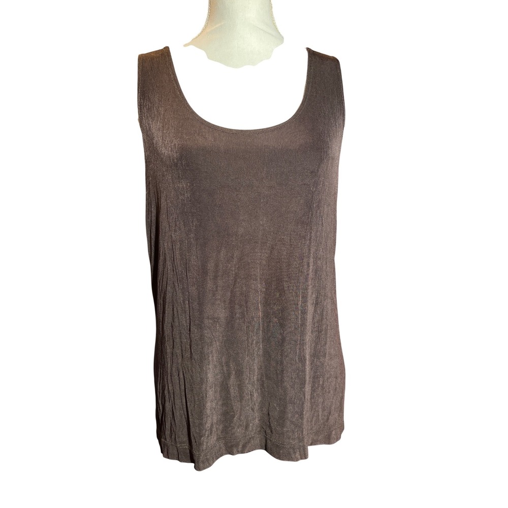 Chicos Travelers Tank Top Brown Scoop Neck‎ Sleeveless Acetate Blend Size 2 L